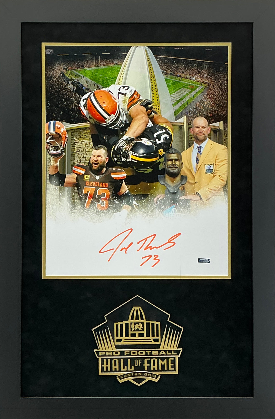 Joe Thomas - EXCLUSIVE PRO FOOTBALL HALL OF FAME PHOTO FRAMING 3D LOGO WITH DOUBLE SUEDE