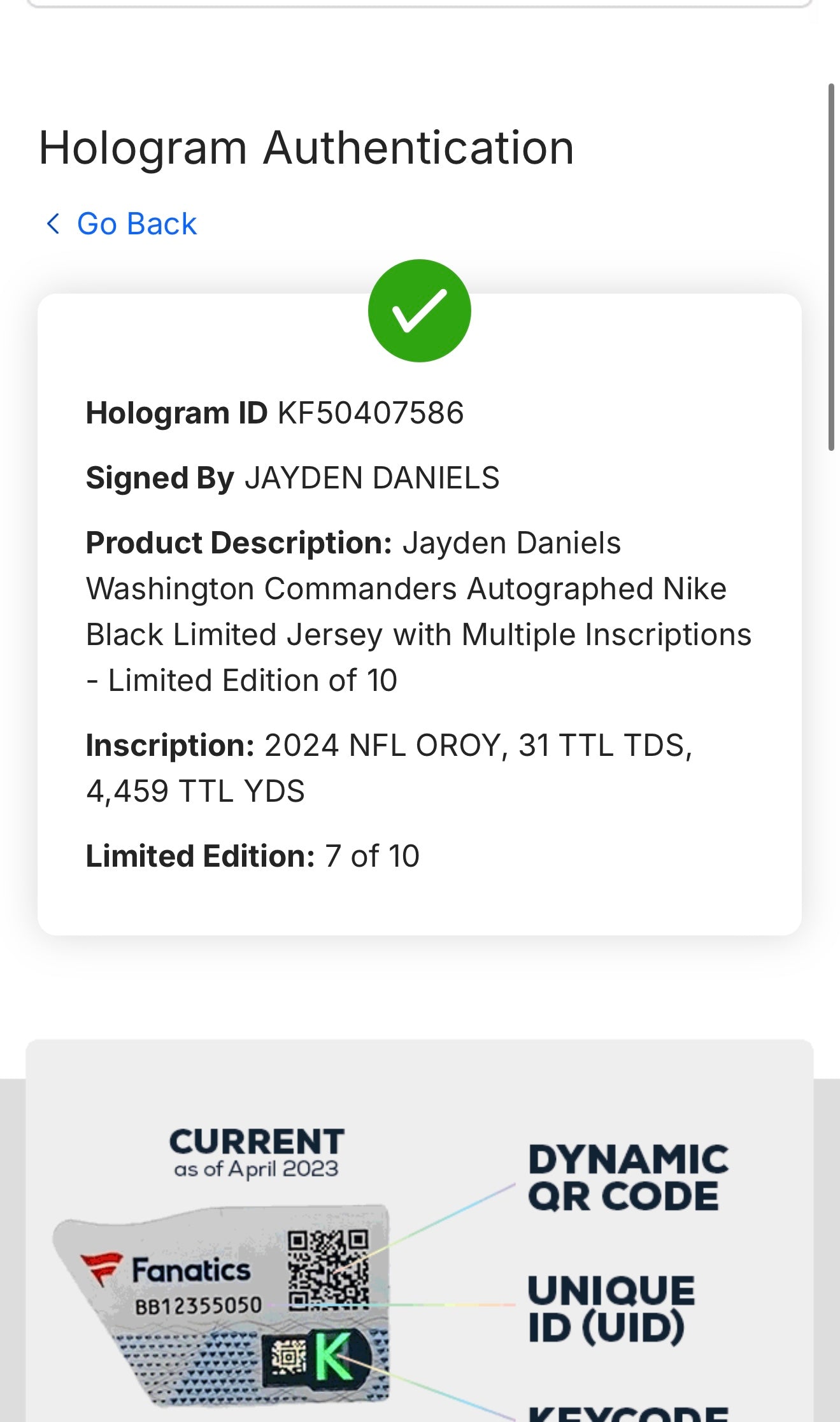 Jayden Daniels Washington Commanders Autographed Nike Black Game Jersey /10