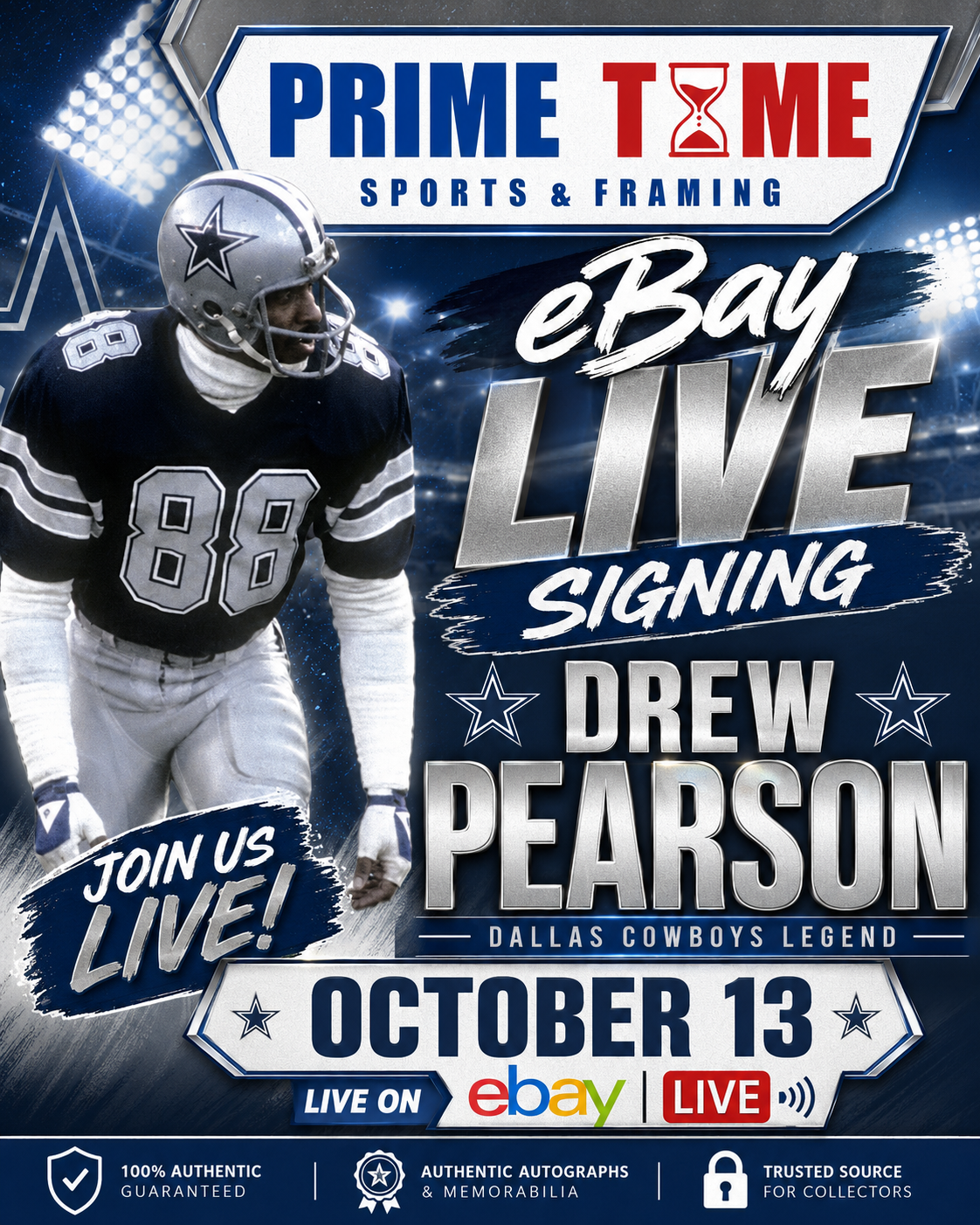Drew Pearson Mail-in Ticket for Private Signing on 1 Item YOU WILL NOT MEET Drew Pearson