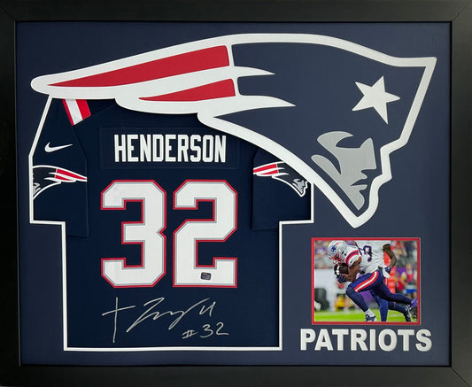New England Patriots TreVeyon Henderson Hand Signed Autographed Authentic Nike Jersey Custom Framed PROVA Coa