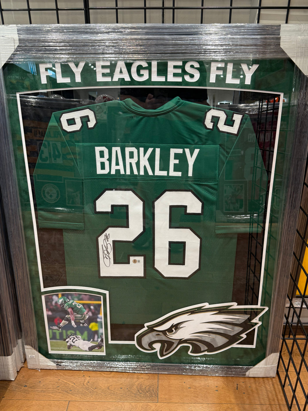 Philadelphia Eagles Saquon Barkley Signed Autographed Custom Jersey Custom Framed BAS COA