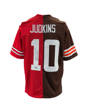 Load image into Gallery viewer, Quinshon Judkins Signed Autographed Cleveland Browns Ohio State Buckeyes Custom Split Jersey Swau COA