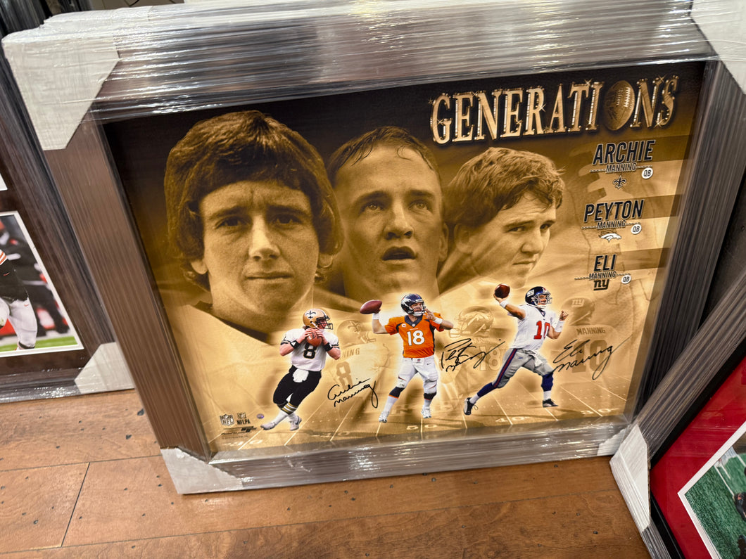 Peyton Eli Archie Manning Triple Signed Signed Autographed 16x20 Canvas Custom Framed JSA COA