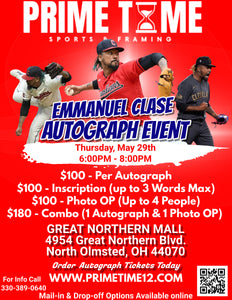 Emmanuel Clase 5/29/25 at Great Northern Mall Pre-Sale COMBO ticket for autograph signing on any 1 ITEM & Photo Op (1 Photo with up to 4 People)