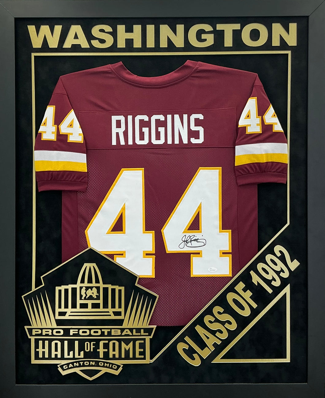 John Riggins - EXCLUSIVE PRO FOOTBALL HALL OF FAME FRAMING XL 3D LOGO WITH DOUBLE SUEDE JSA Coa