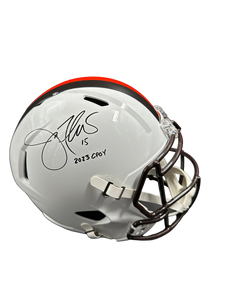 Cleveland Browns Joe Flacco Hand Signed Autographed Full Size Alternate White Replica Helmet “2023 Come Back Player Of The Year” JSA COA