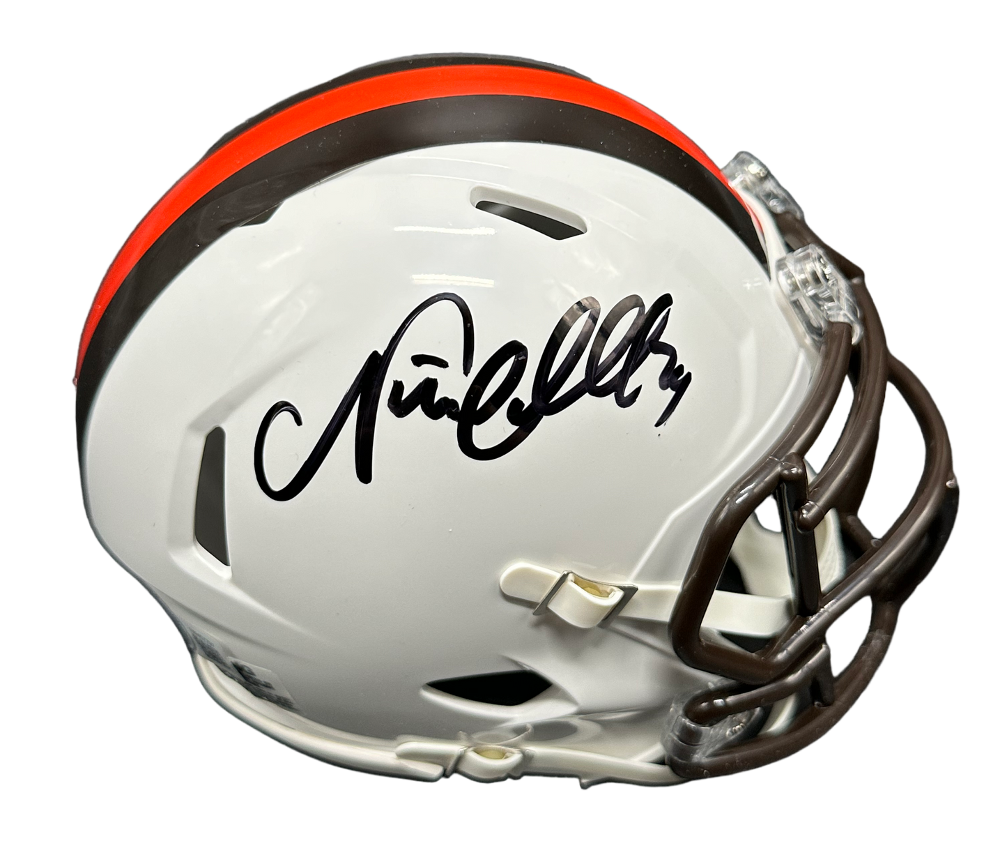 Cleveland Browns Nick Chubb Hand Signed Autographed Alternate White Mini Helmet with Beckett COA