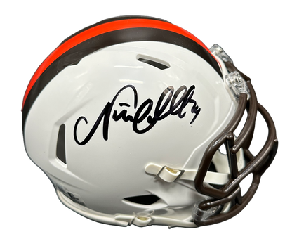 Cleveland Browns Nick Chubb Hand Signed Autographed Alternate White Mini Helmet with Beckett COA