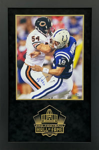 Brian Urlacher - EXCLUSIVE PRO FOOTBALL HALL OF FAME PHOTO FRAMING 3D LOGO WITH DOUBLE SUEDE Beckett Coa