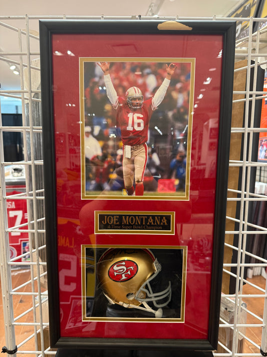 San Francisco 49ers Joe Montana Signed Autographed Mini Helmet Custom Framed COA
