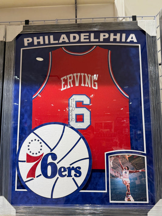 Philadelphia 76ers Julius Erving Signed Autographed Jersey Custom Framed JSA COA