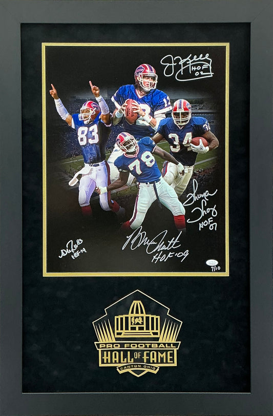 Buffalo Bills - EXCLUSIVE PRO FOOTBALL HALL OF FAME PHOTO FRAMING 3D LOGO WITH DOUBLE SUEDE JSA COA