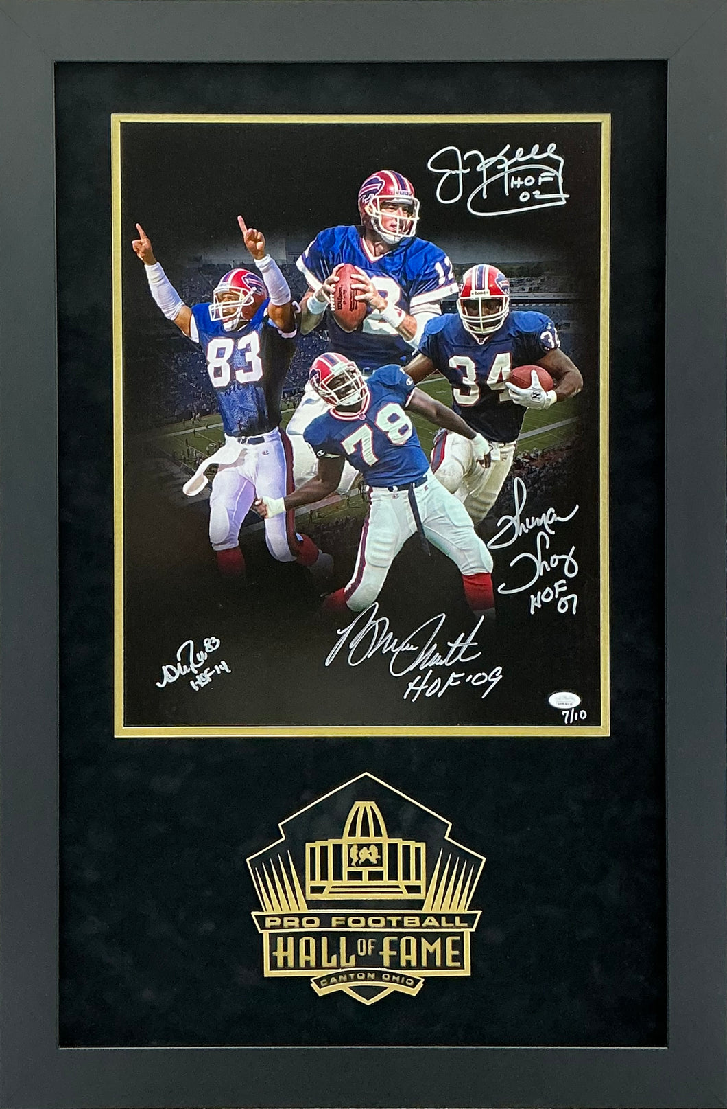 Buffalo Bills - EXCLUSIVE PRO FOOTBALL HALL OF FAME PHOTO FRAMING 3D LOGO WITH DOUBLE SUEDE JSA COA