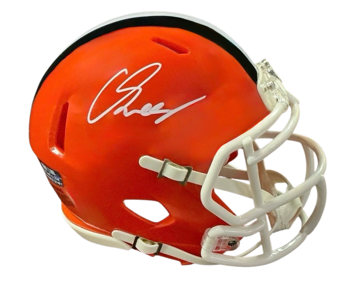 Carson Schwesinger Signed Autographed Cleveland Browns Current Style Orange Mini Helmet Signed in White includes COA
