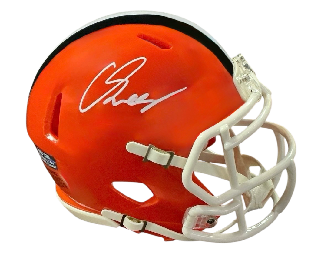 Carson Schwesinger Signed Autographed Cleveland Browns Current Style Orange Mini Helmet Signed in White includes COA