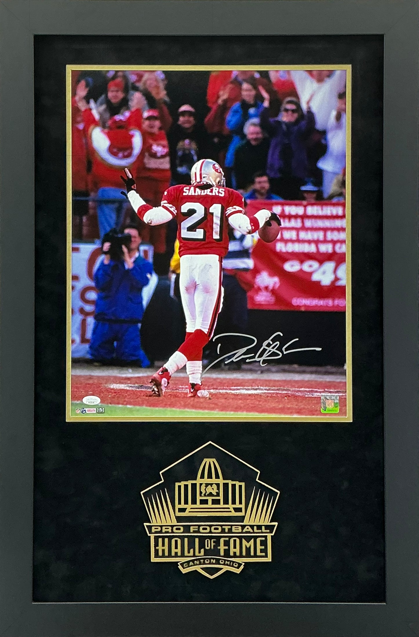 Deion Sanders - EXCLUSIVE PRO FOOTBALL HALL OF FAME PHOTO FRAMING 3D LOGO WITH DOUBLE SUEDE JSA COA