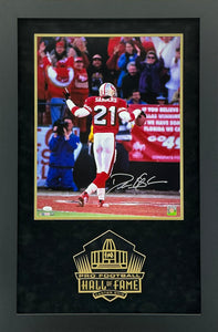 Deion Sanders - EXCLUSIVE PRO FOOTBALL HALL OF FAME PHOTO FRAMING 3D LOGO WITH DOUBLE SUEDE JSA COA
