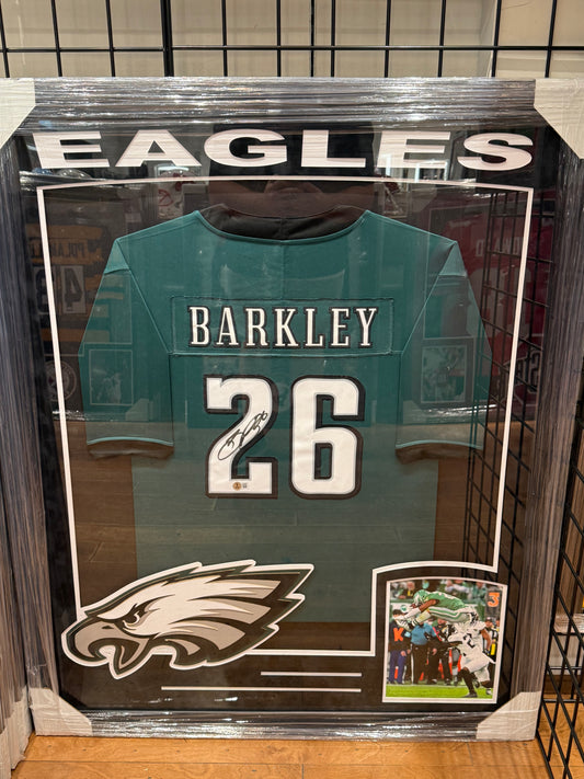 Philadelphia Eagles Saquon Barkley Signed Autographed Custom Jersey Custom Framed BAS COA
