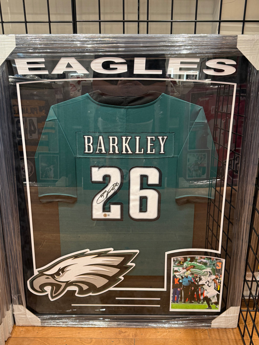 Philadelphia Eagles Saquon Barkley Signed Autographed Custom Jersey Custom Framed BAS COA