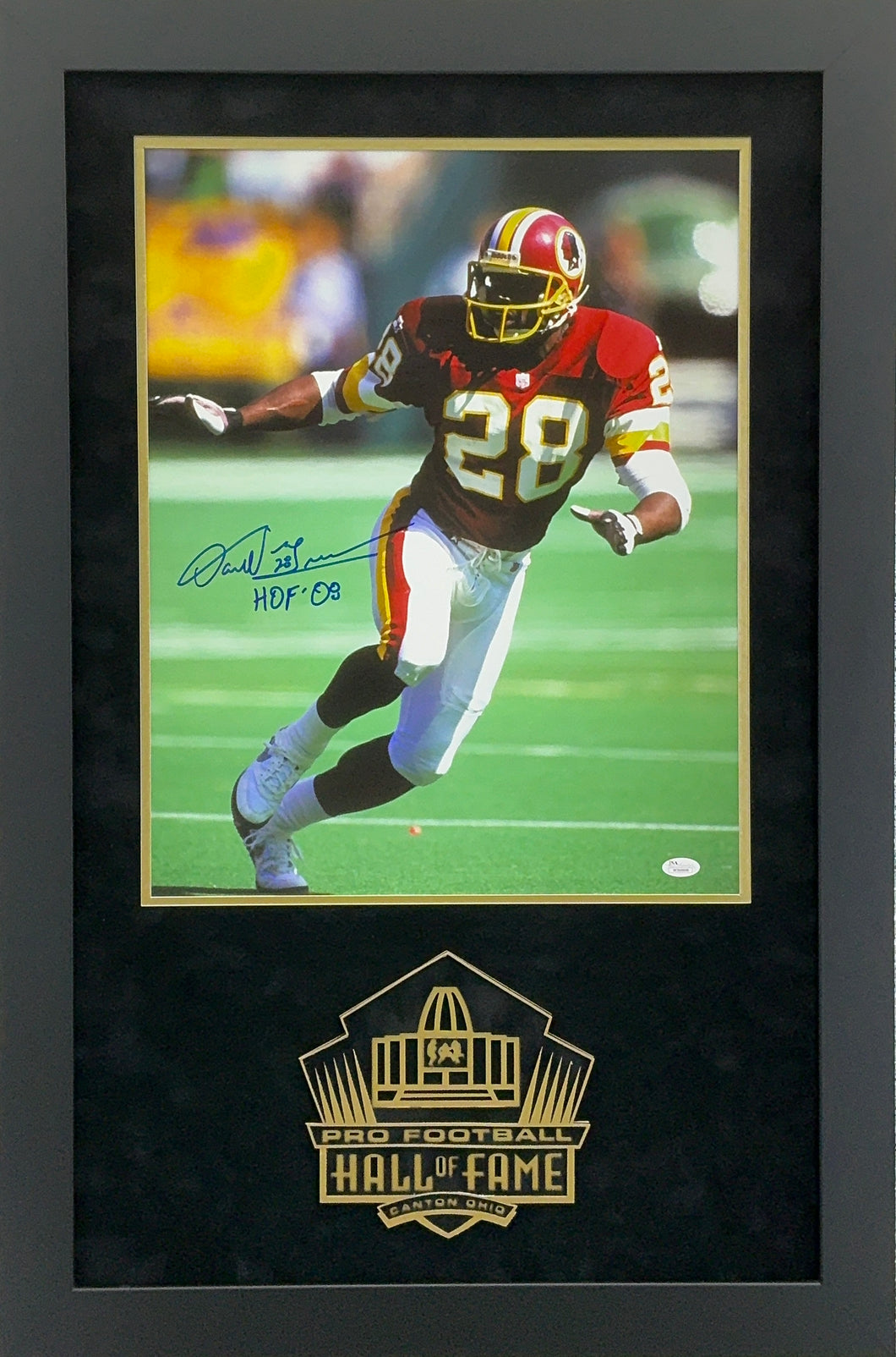 Darrell Green - EXCLUSIVE PRO FOOTBALL HALL OF FAME PHOTO FRAMING 3D LOGO WITH DOUBLE SUEDE JSA COA
