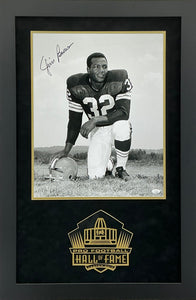Jim Brown - EXCLUSIVE PRO FOOTBALL HALL OF FAME PHOTO FRAMING 3D LOGO WITH DOUBLE SUEDE JSA COA