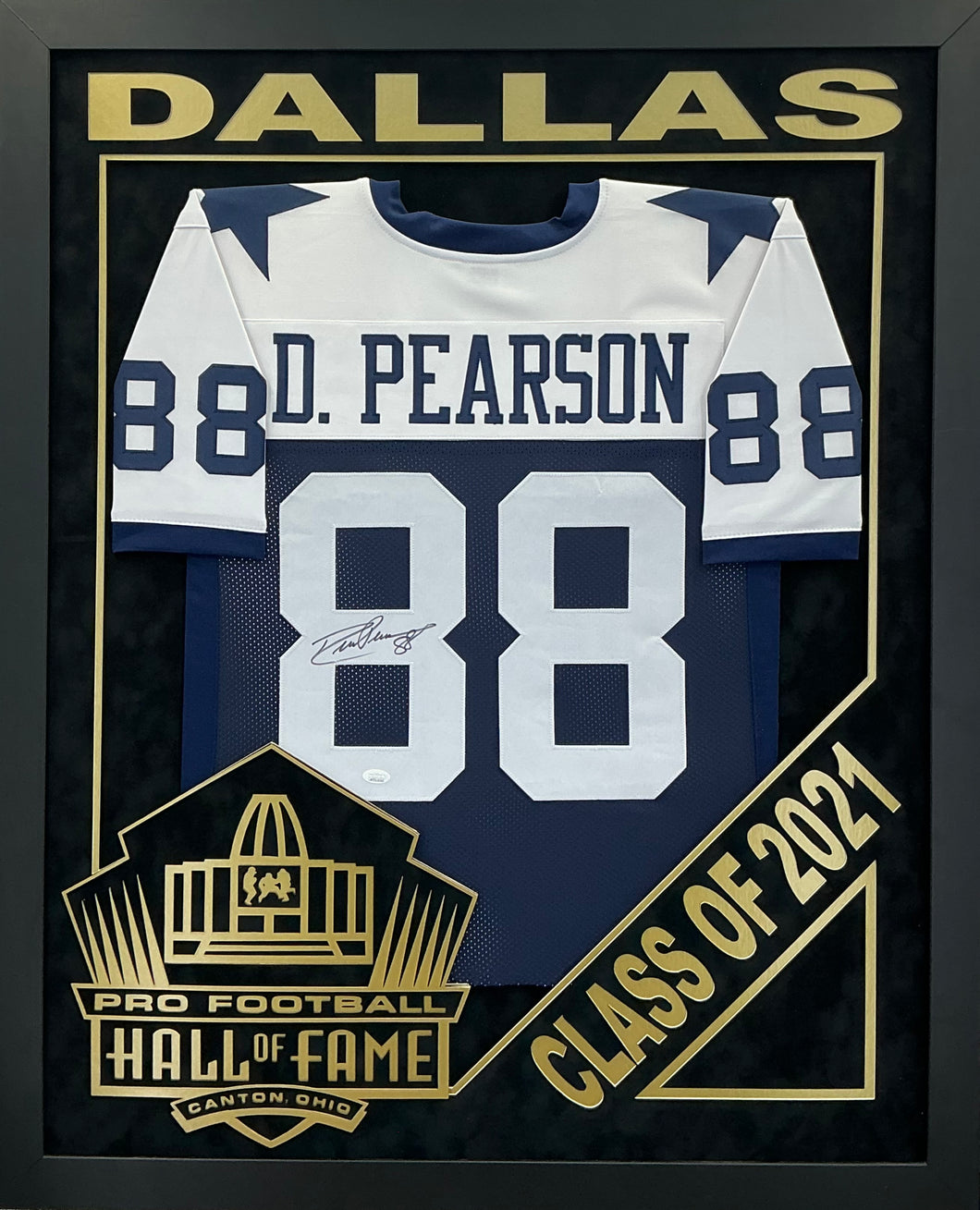 Drew Pearson - EXCLUSIVE PRO FOOTBALL HALL OF FAME FRAMING XL 3D LOGO WITH DOUBLE SUEDE