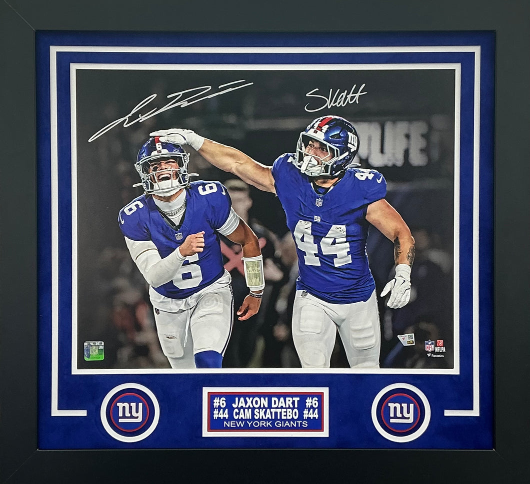 Jaxson Dart / Cam Skattebo Signed Autographed New York Giants 16x20 Photo Custom Framed Fanatics COA