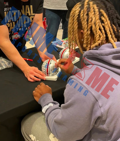 The Ohio State University Buckeyes Quinshon Judkins Hand Signed Autographed 2024 National Championship Mini Helmet Signed in Black includes SWAU COA