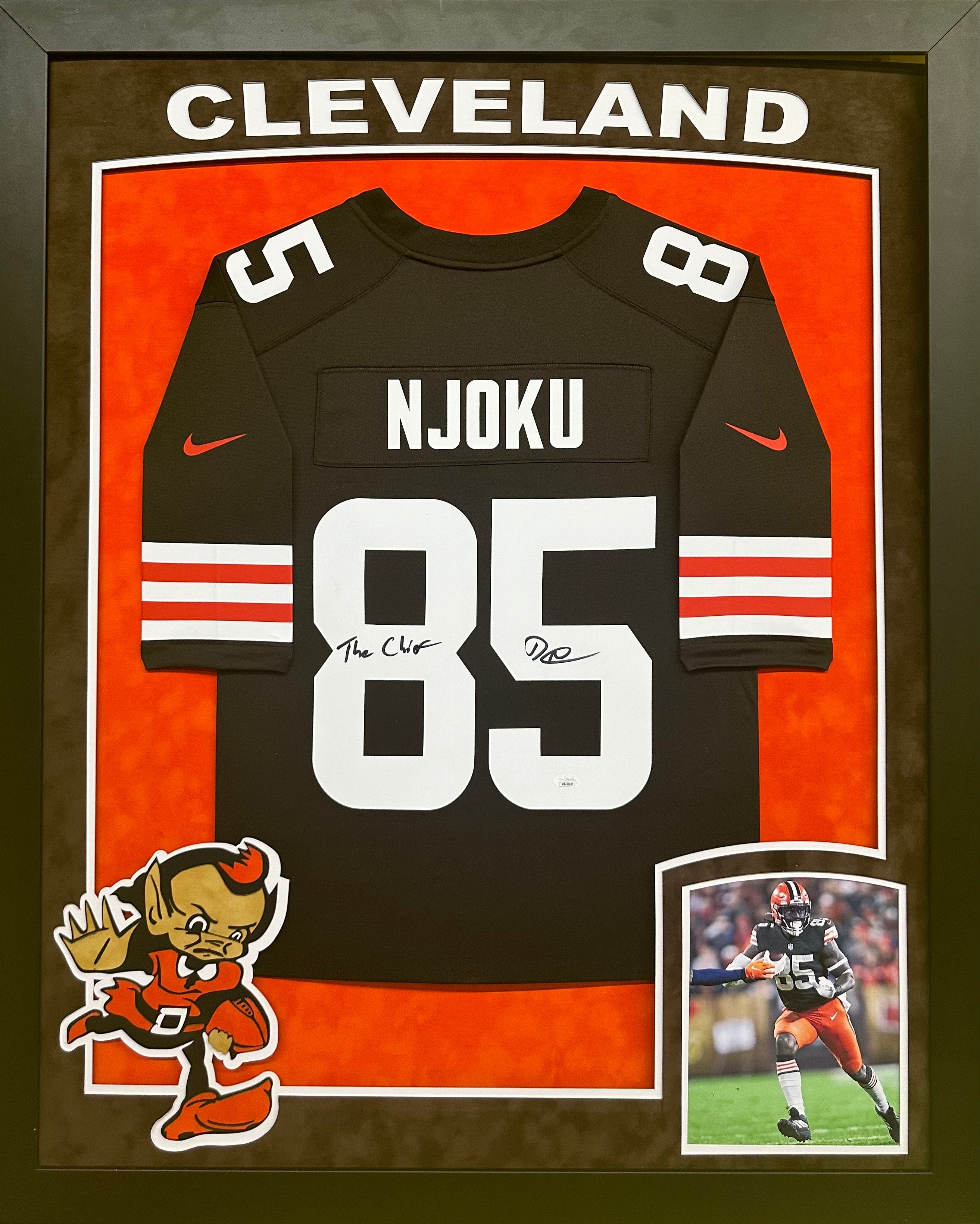 David Njoku Autographed Signed buy Pro Sytle Brown Football Jersey (JSA)