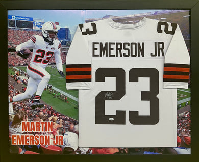 Cleveland Browns Martin Emerson Jr Hand Signed Autographed Custom White Jersey Horizontal Framed Large Photo Print with JSA COA