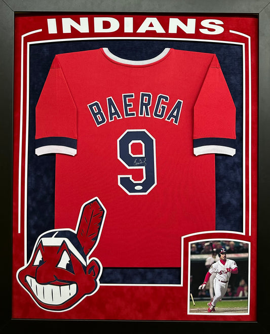 Cleveland Indians Carlos Baerga Hand Signed Autographed Custom Red Jersey Framed & Double Suede Matted with COA
