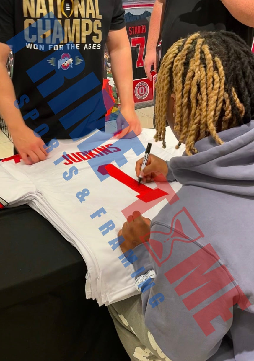 Ohio State Buckeyes Quinshon Judkins Hand Signed Autographed Custom White Jersey Swau COA
