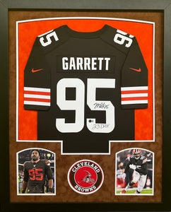 Cleveland Browns Myles Garrett Hand Signed Autographed Nike Authentic Brown Jersey Framed & Double Suede Matted with Beckett COA