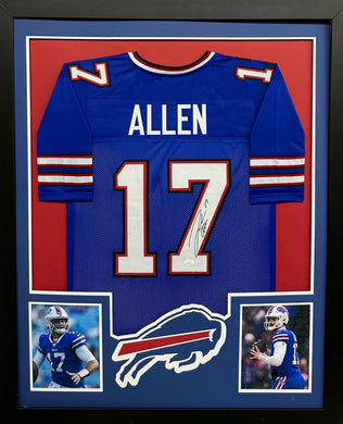 Buffalo Bills Josh Allen Hand Signed Autographed Custom Blue Jersey Framed & Matted with JSA COA