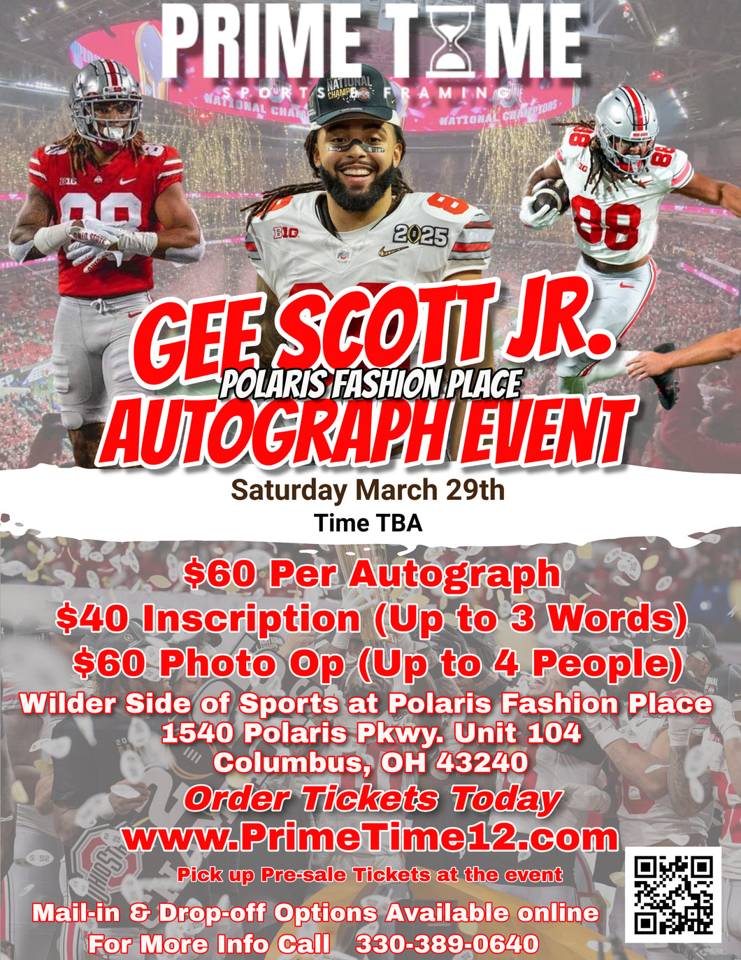 Gee Scott Jr. The Ohio State Buckeyes National Champion TE 3/29/25 at Polaris Fashion Place Pre-Sale ticket for PHOTO OP to have your photo taken (up to 4 people at once) with the player