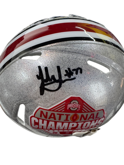 The Ohio State University Buckeyes Jack Sawyer Hand Signed Autographed 2024 National Championship Mini Helmet Signed in Black includes SWAU COA