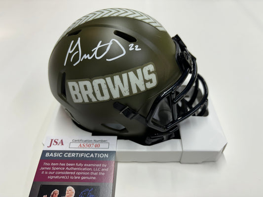 Cleveland Browns Grant Delpit Hand Signed Autographed Salute to Service Mini Helmet with JSA COA