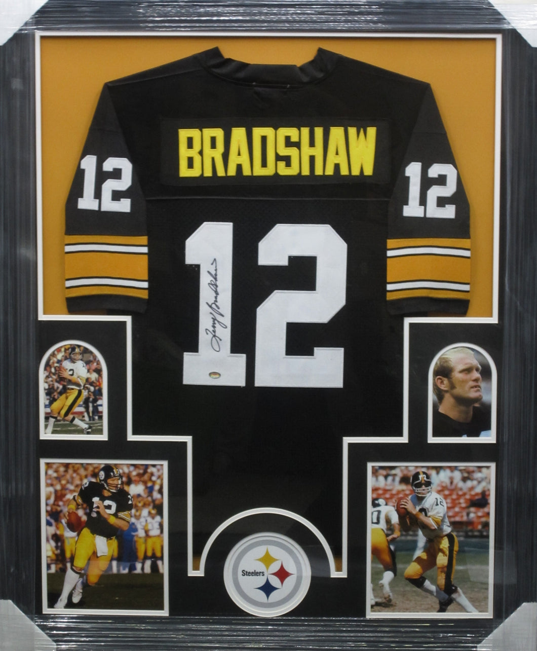 Pittsburgh Steelers Terry Bradshaw Hand Signed Autographed Black Jersey Framed & Matted with COA