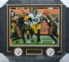 Load image into Gallery viewer, Pittsburgh Steelers T.J. Watt Hand Signed Autographed 16x20 Photo Framed &amp; Matted with JSA COA TJ