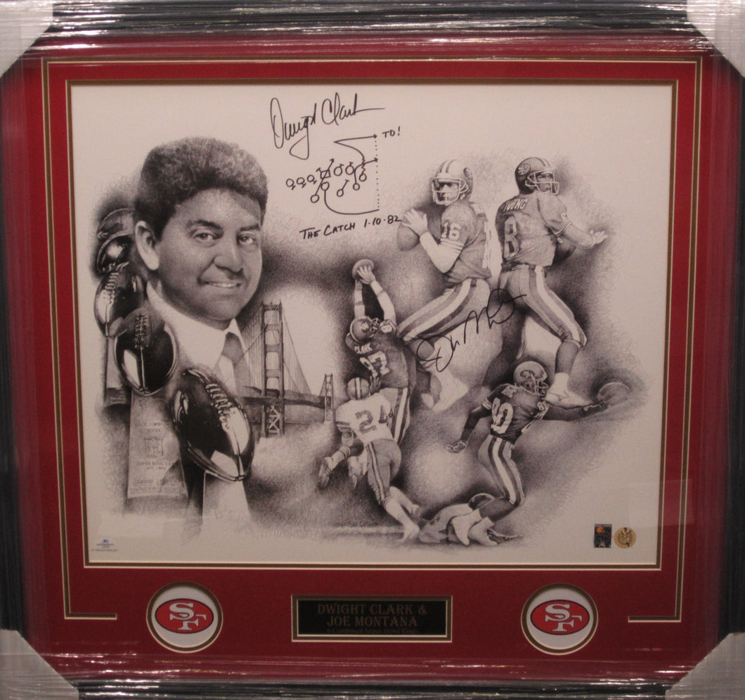 Dwight Clark & Joe Montana SIGNED Framed Lithograph LARGE WITH COA