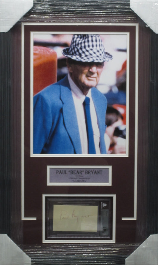 Alabama Crimson Tide Coach Paul "Bear" Bryant Hand Signed Autographed Slabbed Cut with 11x14 Photo Framed & Matted with BECKETT COA