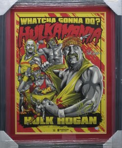 American Professional Wrestler Hulk Hogan Hand Signed Autographed 16x24 Graphic Collage Framed & Matted with PSA COA