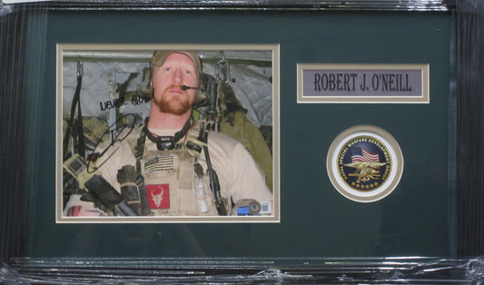 United States Navy Seal Team Six Osama bin Laden Killer Robert J. O'Neill Hand Signed Autographed 8x10 Photo with NEVER QUIT! Inscription Framed & Matted with BECKETT COA