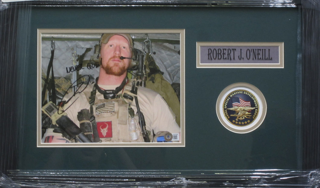 United States Navy Seal Team Six Osama bin Laden Killer Robert J. O'Neill Signed 8x10 Photo with NEVER QUIT! Inscription Framed & Matted with BECKETT COA