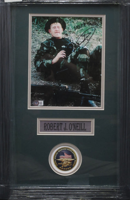 United States Navy Seal Team Six Osama bin Laden Killer Robert J. O'Neill Hand Signed Autographed 8x10 Photo with NEVER QUIT! Inscription Framed & Matted with BECKETT COA