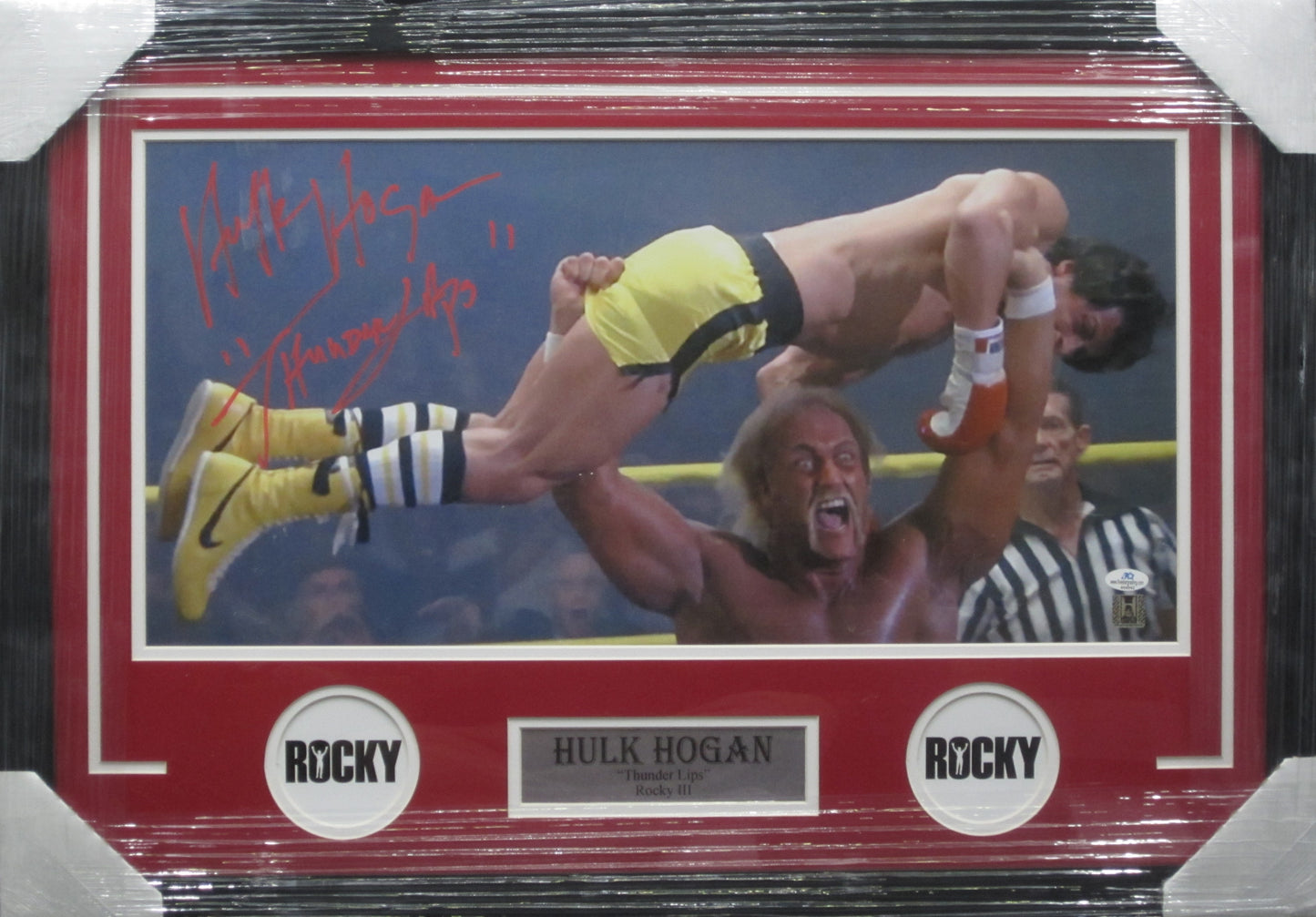 Rocky III "Thunder Lips" Hulk Hogan Hand Signed Autographed Panoramic Photo with "Thunder Lips" Inscription Framed & Matted with COA