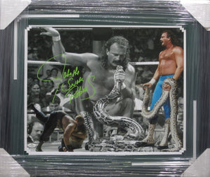 American Professional Wrestler Jake "The Snake" Roberts Hand Signed Autographed 16x20 Photo Collage Custom Framed & Matted with COA