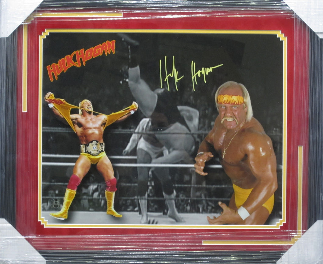 American Professional Wrestler Hulk Hogan Signed 16x20 Photo Collage Framed & Matted with COA