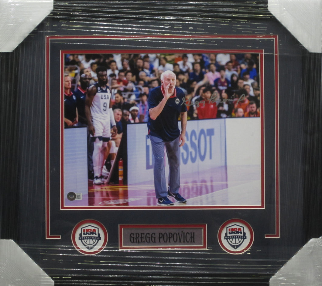 San Antonio Spurs Coach Gregg Popovich Signed 11x14 Photo Framed & Matted with BECKETT COA