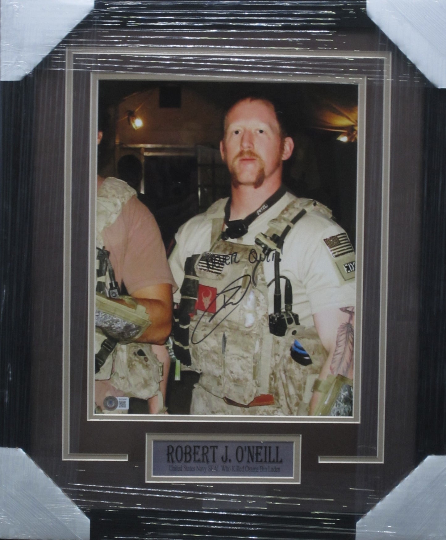 United States Navy Seal Team Six Osama bin Laden Killer Robert J. O'Neill Hand Signed Autographed 11x14 Photo with NEVER QUIT! Inscription Framed & Matted with BECKETT COA